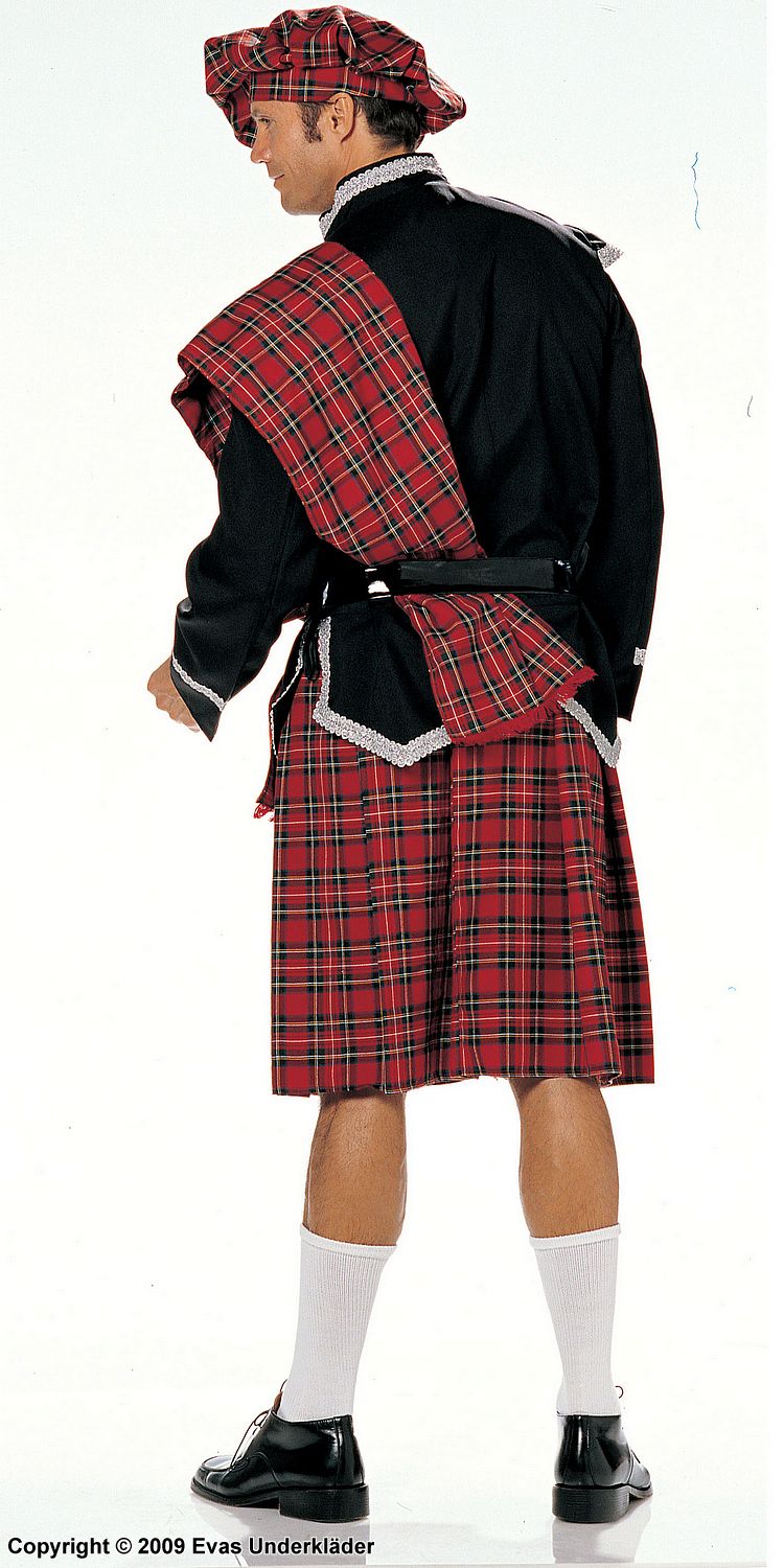 Scotsman, costume set, faux fur, belt, scott-checkered pattern